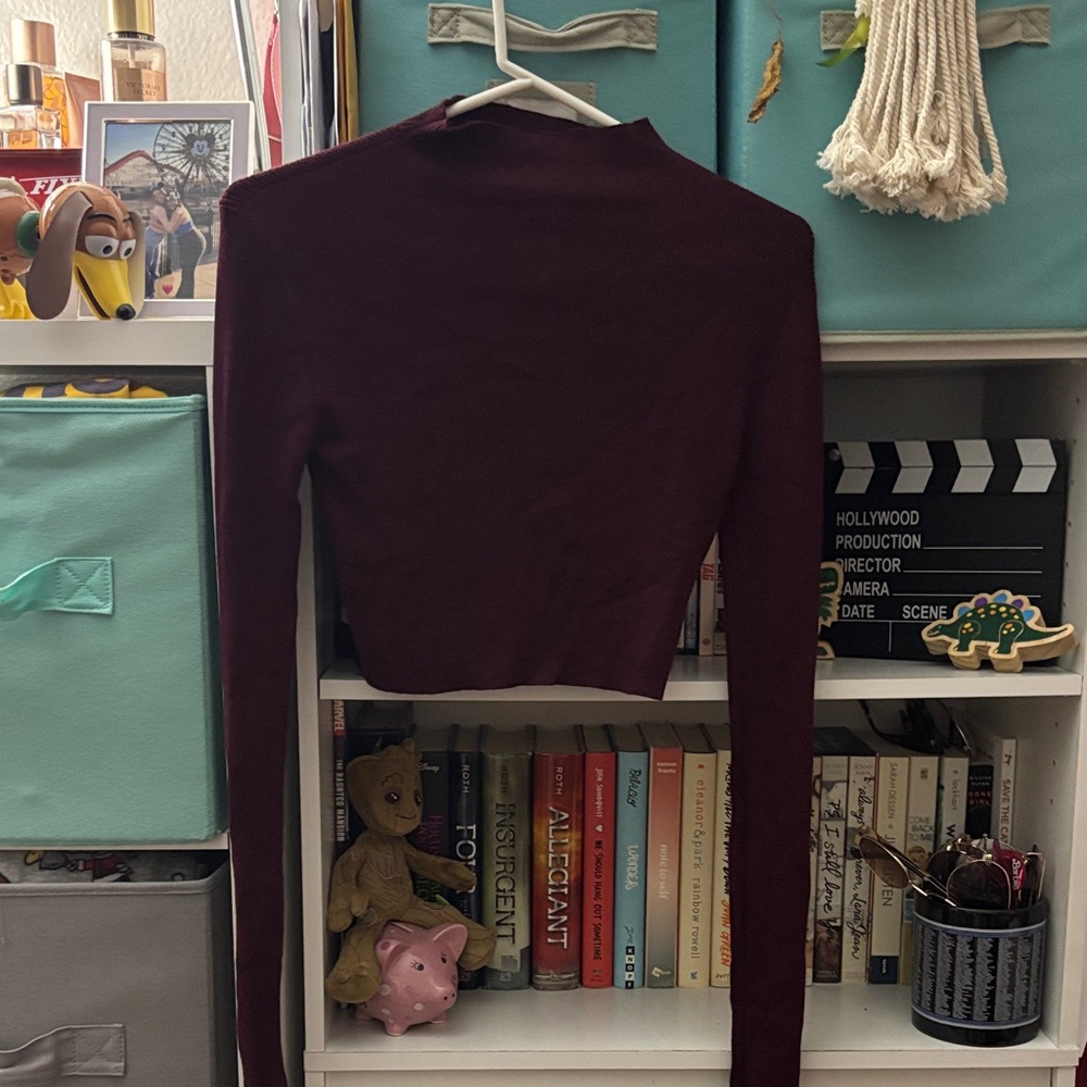 Women's Burgundy Mock Neck Long Sleeve Top